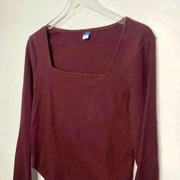 Old Navy Square Neck Long Sleeve Maroon Bodysuit XL - Picture 2 of 4